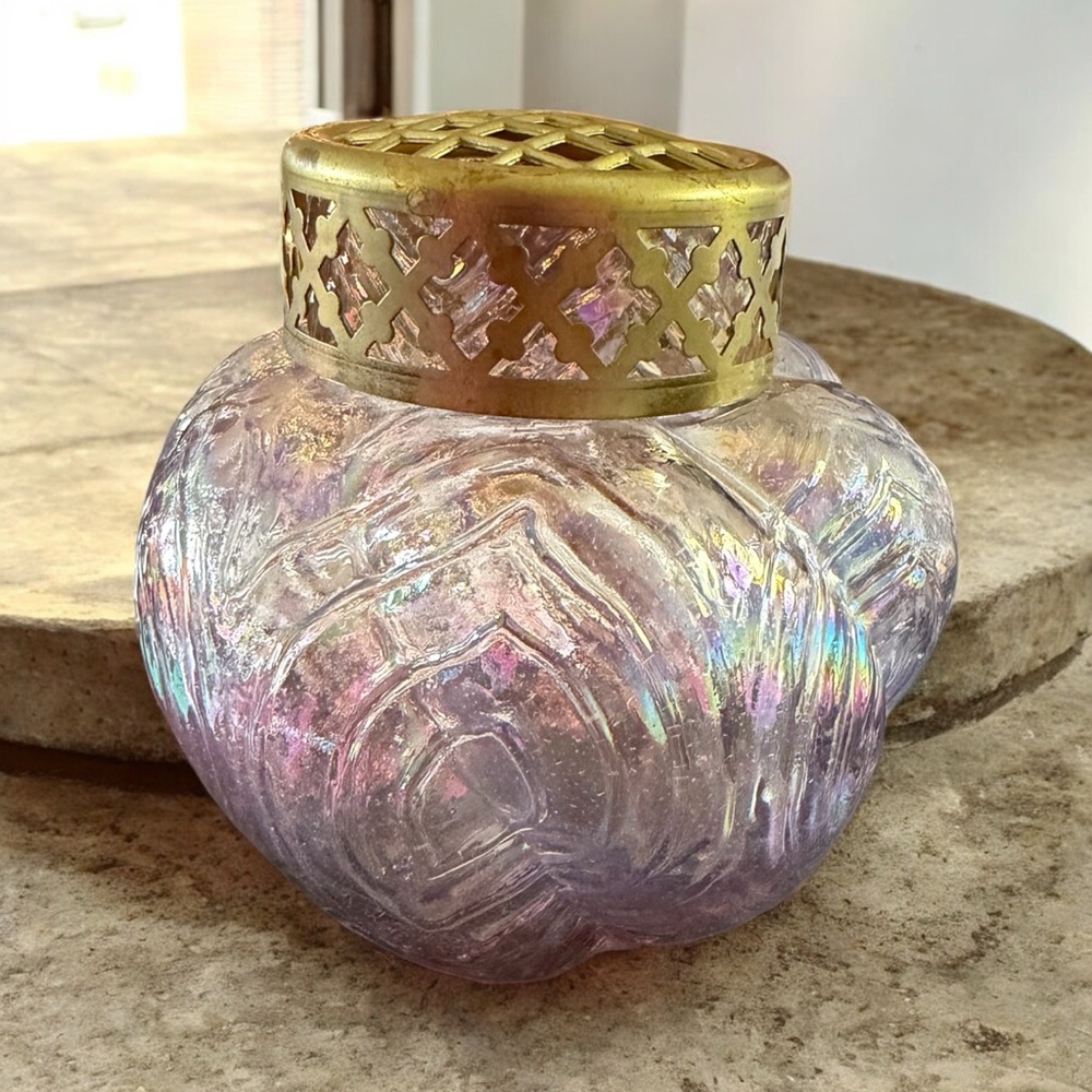 Antique Iridescent Glass Flower Frog Vase with Gold Accent